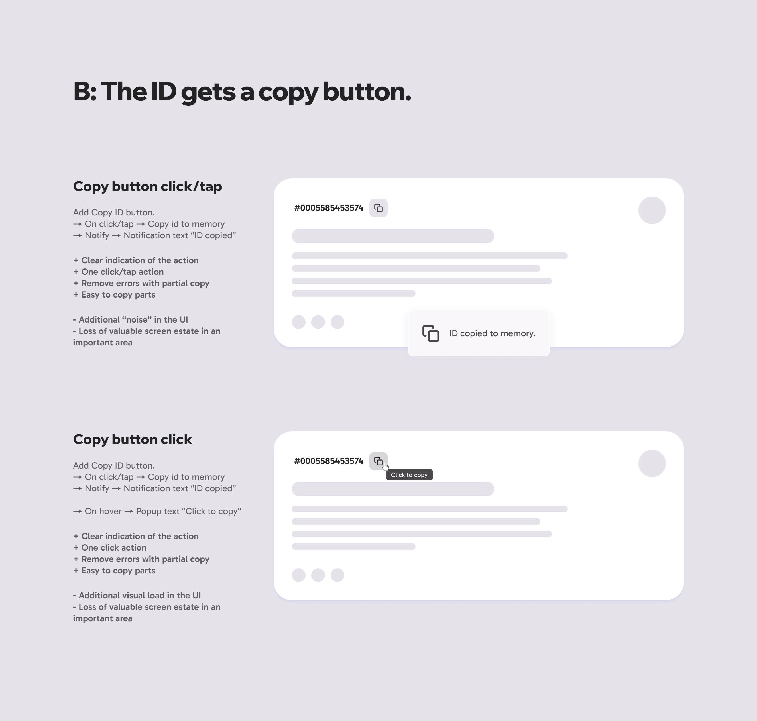 B: Additional Copy Button. 